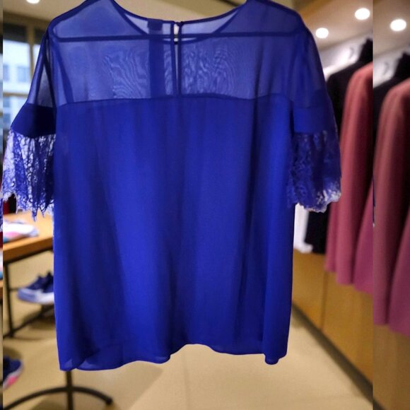 Worthington Blue Blouse NWT Size 2X – Sheer Lace Sleeve Top - Picture 4 of 11